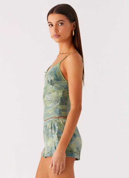 Ajean Sequin Cami Top - Lime Blood
