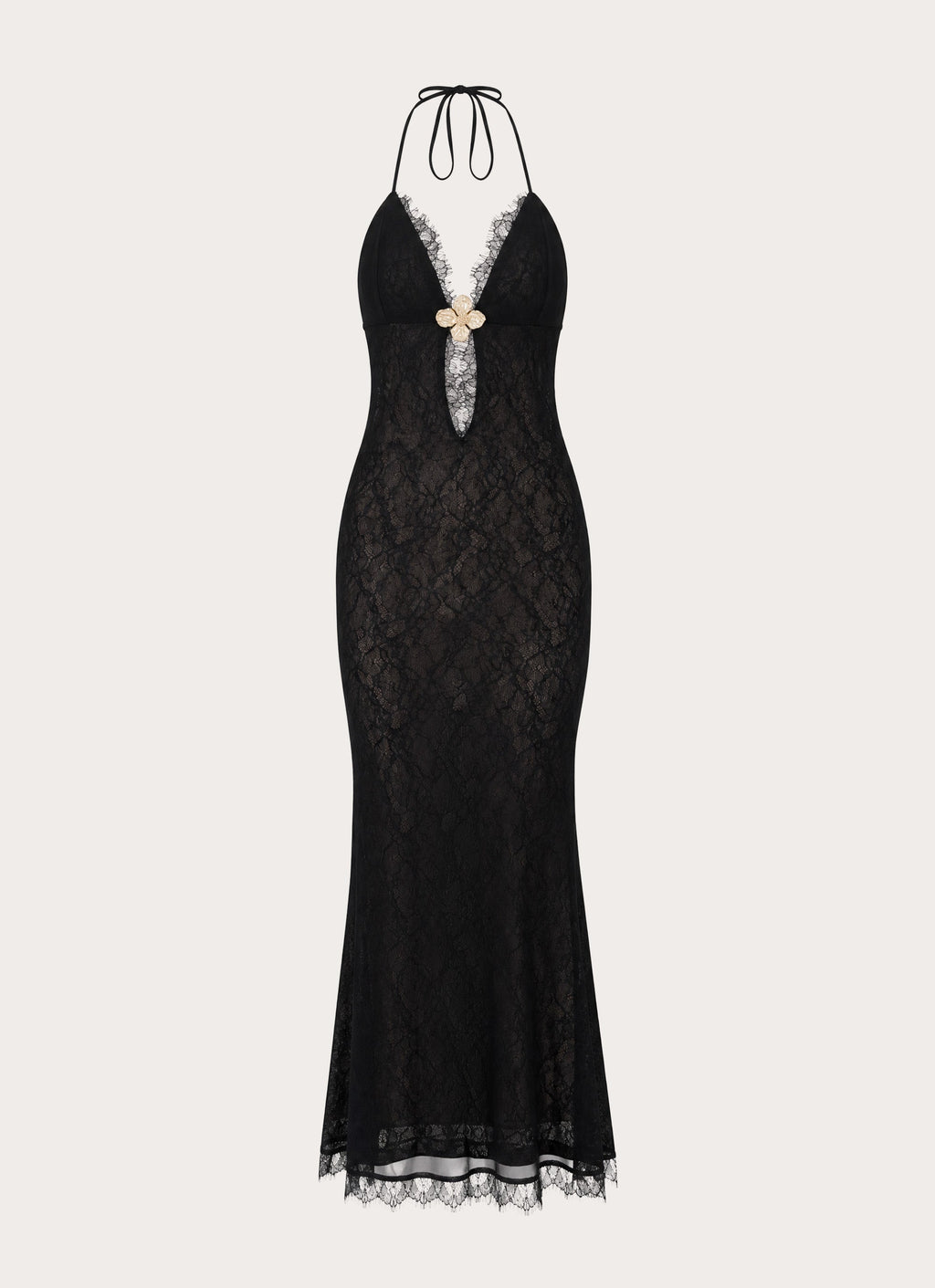 Calyssia Lace Halter Long Maxi Dress - Black
