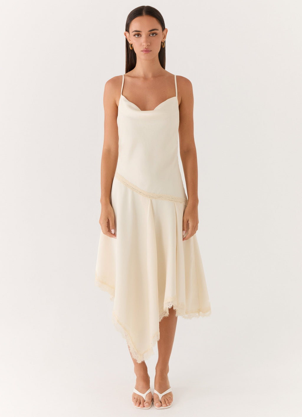 Cleosa Asymmetrical Midi Dress - Ivory