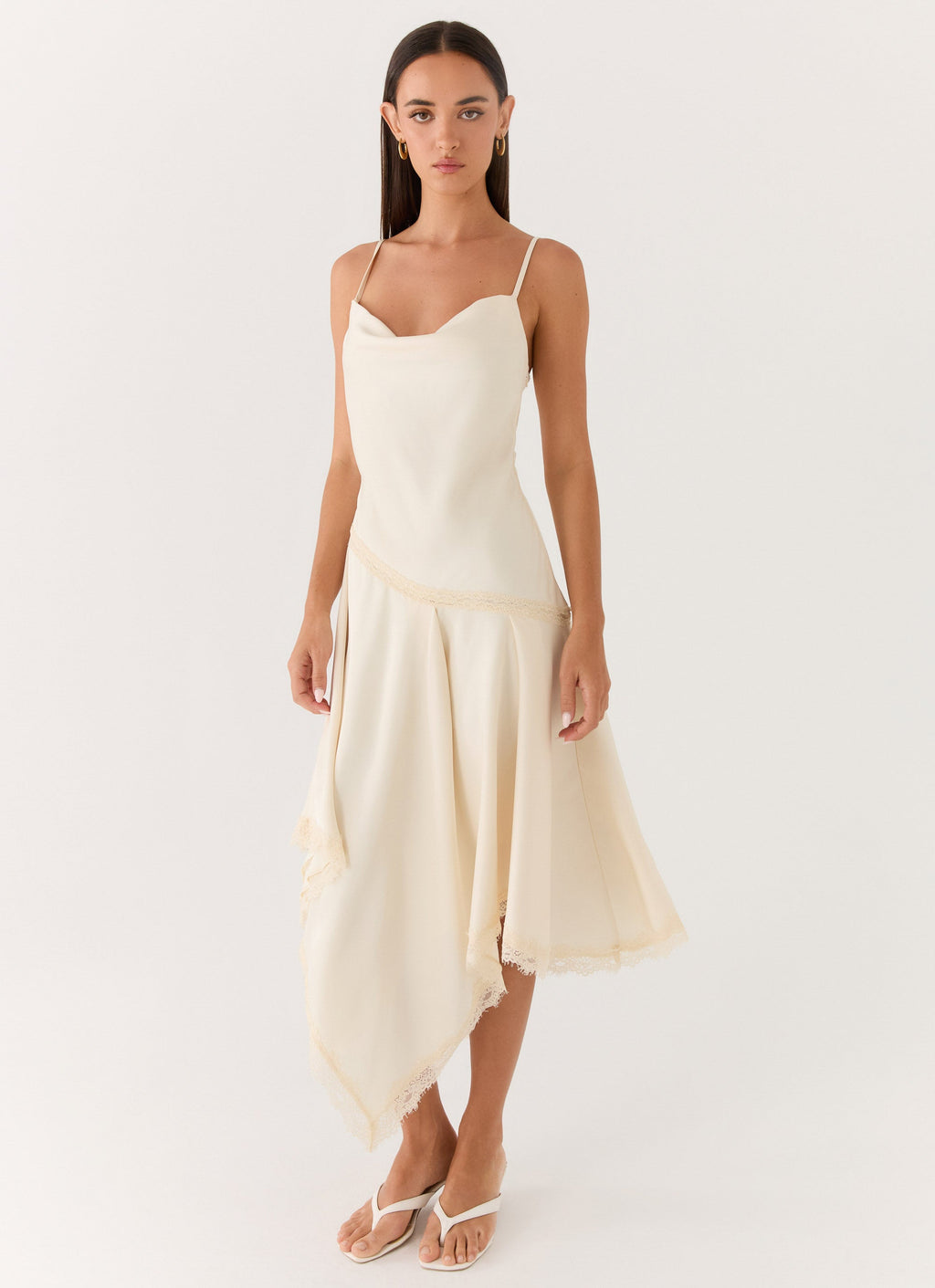 Cleosa Asymmetrical Midi Dress - Ivory