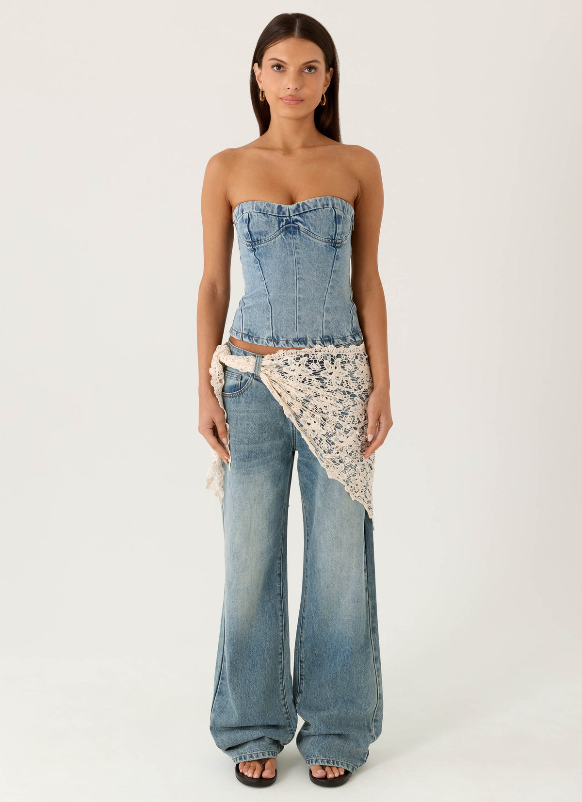 Elaris Scarf Low Rise Denim Jeans - True Denim