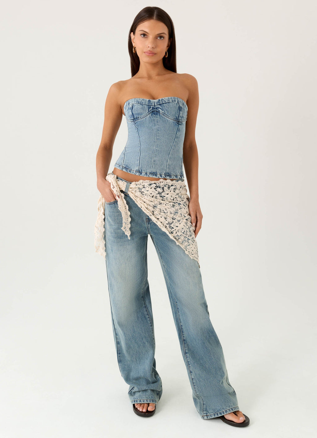 Elaris Scarf Low Rise Denim Jeans - True Denim