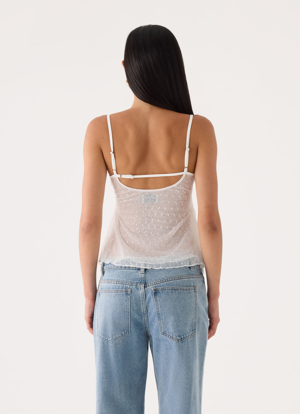 Elsie Mesh Polka Dot Top - White