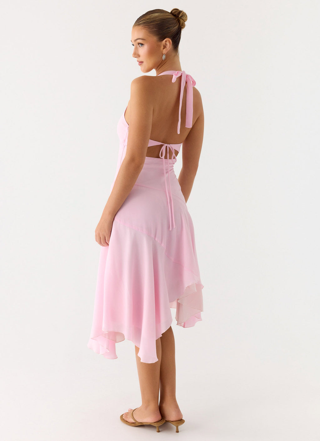 Faelie Halter Neck Asymmetrical Midi Dress - Pink
