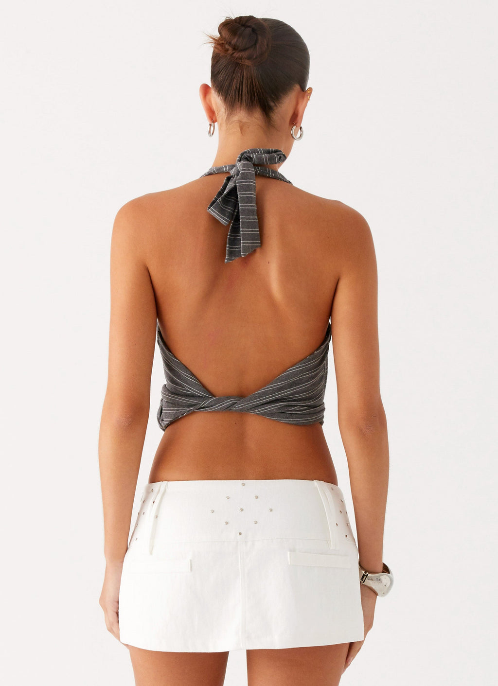 Hot Shot Studded Denim Mini Skort - White