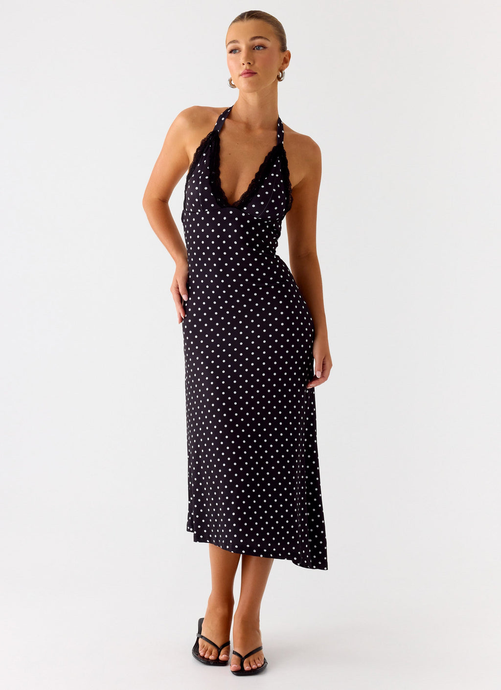Illuminate Halter Midi Dress - Black Polkadot