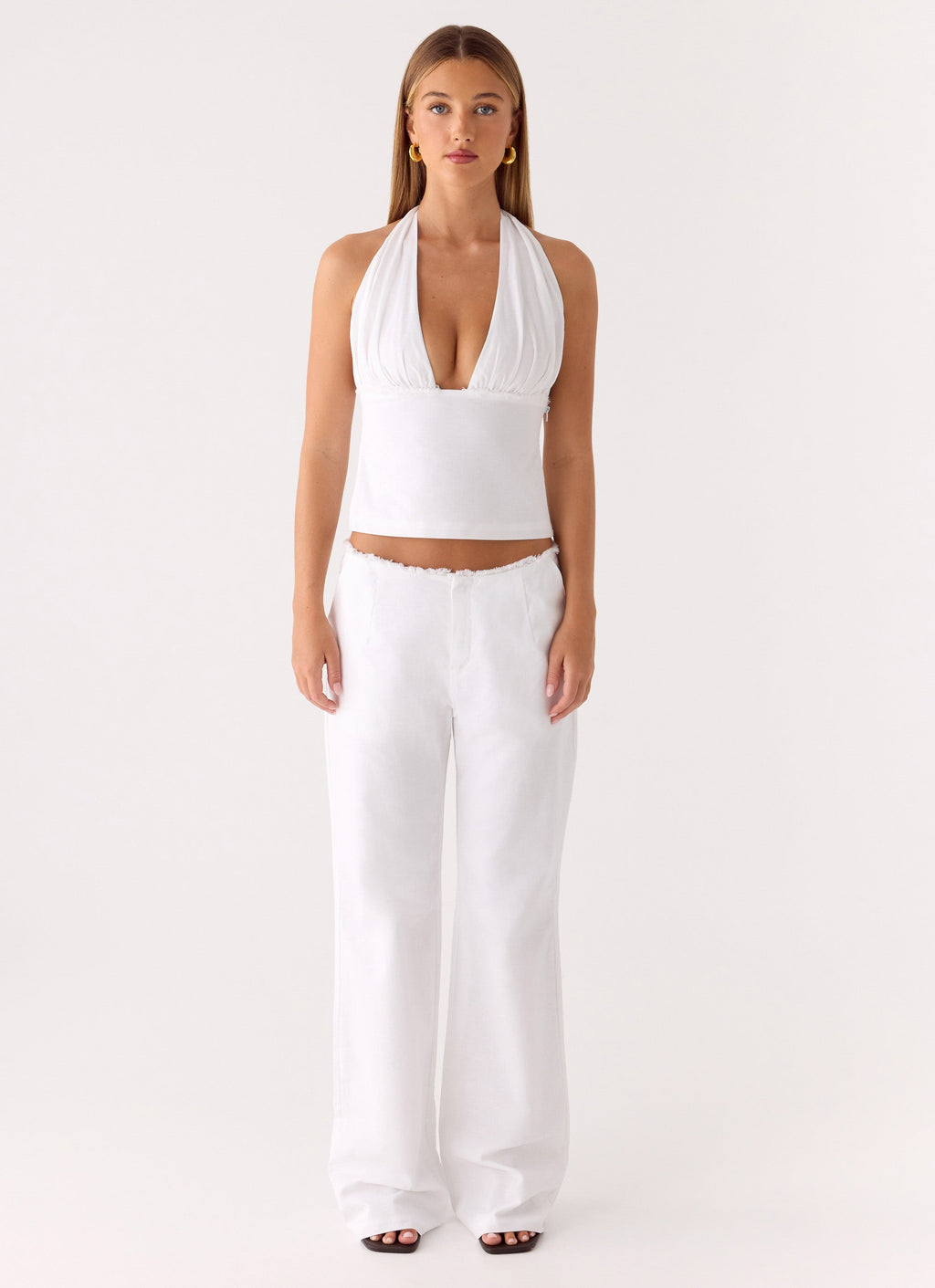 Josephina Linen Halter Top - White
