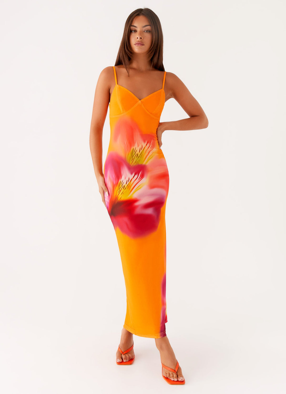 Kasey Midi Dress - Orange Tropical