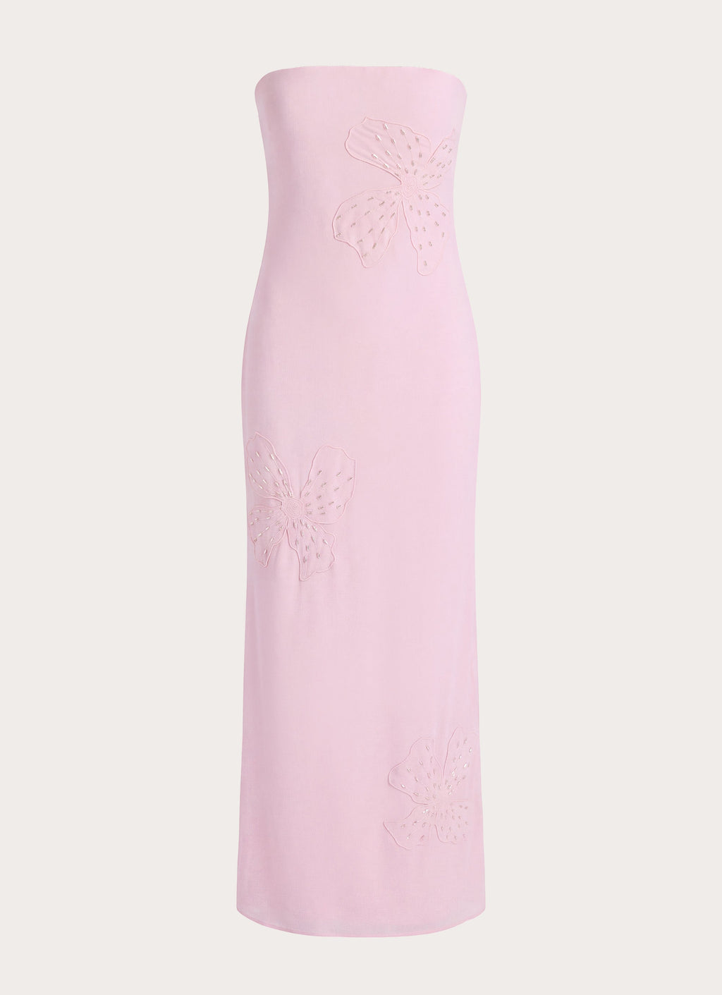 Sassafras Beaded Flower Strapless Maxi Dress - Soft Pink