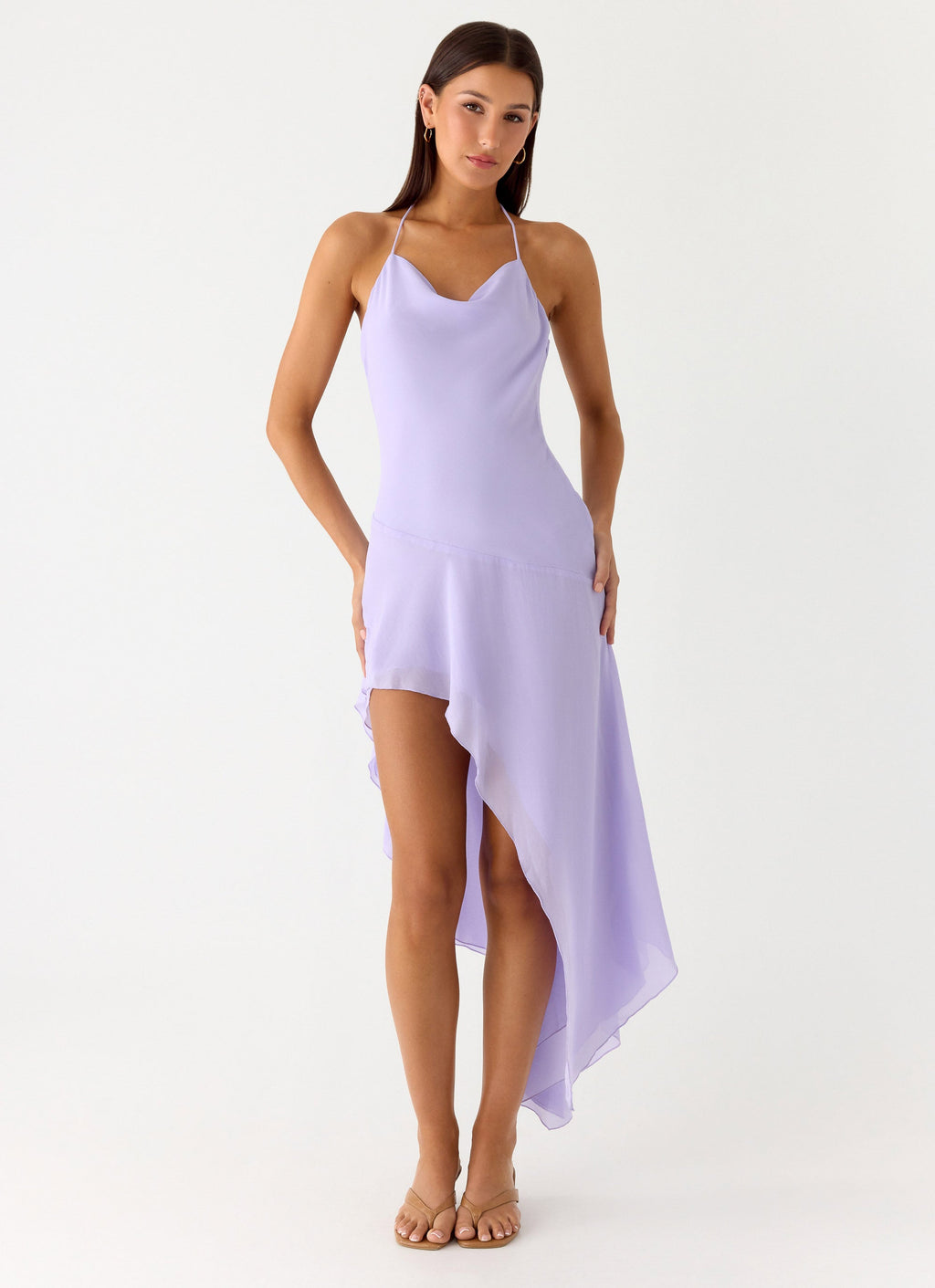 Sunmi Asymmetric Cowl Midi Dress - Lavender