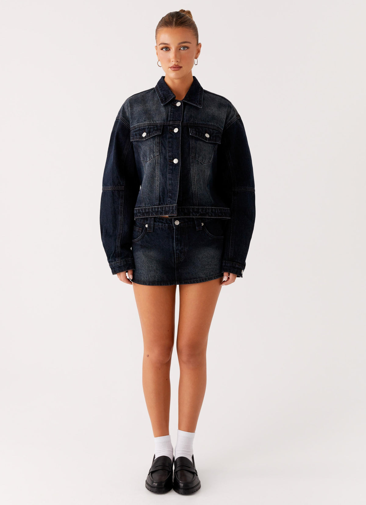 Tropics Low Rise Denim Mini Skort - Washed Dark Blue